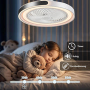 Ventilador de techo con iluminación y mando a distancia, regulable, lámpara de techo con ventilador y APP, silencioso, con temporizador - 6 velocidades, modo verano e invierno (blanco y negro)