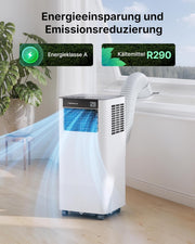Aire acondicionado portátil 9000 BTU 2,6 kW con tubo de escape | Aire acondicionado móvil 3 en 1 | Sellado de ventanas | Control por APP + mando a distancia | Funcionamiento silencioso | Temporizador 24h | Para habitaciones de hasta 25 m²