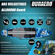 Tabla de paddle surf inflable con asiento de kayak, 330 x 76 x 15 cm, hasta 150 kg, almohadilla integrada, aleta desmontable, remo doble ajustable, kit de reparación, camuflaje azul