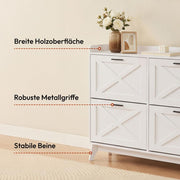 Zapatero CASABEL con 4 trampones, frentes con patrón de cruz, blanco, diseño funcional, gran capacidad para 24 pares, mueble práctico para recibidor o salón, 114x24x83 cm