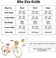 Glerc Missy 20, 24, 26 pulgadas bicicleta híbrida urbana tipo crucero para niñas, de 6 velocidades, con cesta de mimbre, para jóvenes mayores de 6 años, varios colores