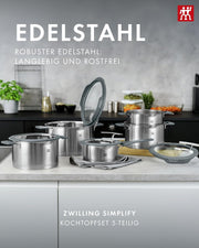 Set de ollas ZWILLING Simplify de 5 piezas, colador integrado, inducción, gris