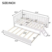 Estructura de cama individual con nido y barandilla, cama de plataforma de perfil bajo con escaleras para niños y niñas
