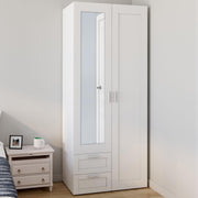 IDMarket - Armario VITO de 2 puertas blanco de 80 cm con 2 cajones, espejo y estantes