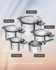 Set de ollas ZWILLING Simplify de 5 piezas, colador integrado, inducción, gris