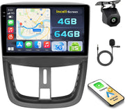 Autorradio Hikity Android 15 4+64 GB con pantalla táctil Incell de 9 pulgadas para Peugeot 207 2006-2010, radio de coche con Apple CarPlay y Android Auto inalámbricos, BT/WiFi/FM/RDS + cámara de visión trasera + micrófono