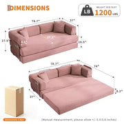 Sofá cama convertible 5 en 1: diván de suelo de pana de 78.8" con brazos, respaldo y cojines ajustables