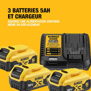 Kit de 5 herramientas XR 18V, 1 taladro atornillador, 1 atornillador de impacto de 3 velocidades, 1 sierra de calar, 1 sierra circular, 1 linterna LED, 3 baterías de 5Ah, 1 cargador y 2 maletines TSTAK, DCK551P3T-QW