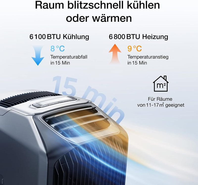 ECOFLOW WAVE 3 Aire acondicionado portátil con batería adicional de 1024 Wh, refrigeración de 1800 W/6100 BTU, calefacción de 2000 W/6800 BTU, 8 horas de autonomía, control por aplicación, aire acondicionado móvil para camping, autocaravanas y SUV