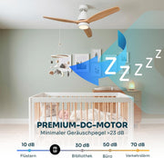 Mellerware - Ventilador de techo con mando a distancia Brizy Bright | 45 W | 6 velocidades | Ultrasilencioso | 3 aspas 132 cm de diámetro | Función verano-invierno | Temporizador | LED | Madera clara