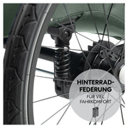 hauck Remolque de bicicleta y cochecito Dryk Duo Plus con suspensión, para 2 niños (6-48 meses), incluye barra de tiro, rueda de cochecito, bandera y luz LED, plegable, altura ajustable, maletero XL (verde oscuro)