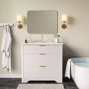 Conjunto de tocador de baño moderno estriado con lavabo de cerámica integrado, mueble de baño independiente con 3 cajones para baño contemporáneo