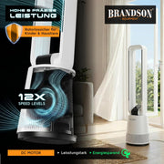 Brandson - Ventilador de torre DC ECO Line - Motor DC muy silencioso - Modo sueño - Con mando a distancia - 3 modos - Oscilación - Eficiencia energética - Para dormitorio, oficina, salón, habitación infantil