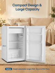 Refrigerador con congelador FOHERE 90L, mininevera pequeña con 7 niveles de temperatura ajustables, eficiente energéticamente y ultrasilenciosa para residencia de estudiantes/oficina, blanco