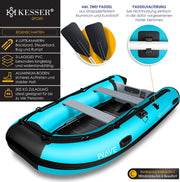 KESSER® Bote neumático Wave 230-320 cm Set de 6 piezas inflable – Bote + banco, bomba de aire, remos, kit de reparación, bolsa, bote de pesca, bote de remos pequeño y grande - compatible con motor, apto para agua salada