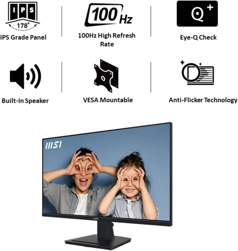 Monitor de oficina MSI Pro MP275Q 27" WQHD - Panel IPS 2560 x 1440, 100 Hz, pantalla Eye-Friendly, altavoces integrados, inclinación ajustable - HDMI 2.0b, DP (1.2a)