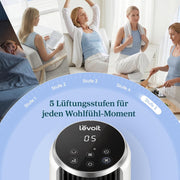 Ventilador de torre Levoit con modo de suspensión avanzado, silencioso, temporizador de 12 horas, 4 modos, 5 velocidades, modo automático con sensor, oscilación, mando a distancia, blanco, 92 cm