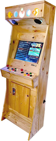 Máquina arcade retro de madera - Hecha a mano - Mueble para 2 jugadores con +4000 juegos clásicos, pantalla LCD de 22", Plug & Play - San-J (Natural)