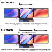 Monitor para computadora portátil 14" FHD 1080P IPS, triple pantalla portátil USB C, extensión de pantalla para computadora portátil de 14"-16" compatible con Mac, Windows, Chrome, Switch, PS4/5
