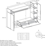 Mueble de salón Vladon Mirage, fabricado en Alemania, composición modular con panel trasero, 2 puertas, 2 puertas abatibles y 6 estantes de cristal abiertos, blanco mate/negro brillante (262 x 183 x 39 cm)