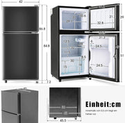 Refrigerador con congelador Merax, combinación frigorífico-congelador, frigorífico pequeño con 51L y congelador de 21L, silencioso, LED, estantes de vidrio, cajón para verduras, estantes en la puerta, para cocina, sala de estar, oficina, negro