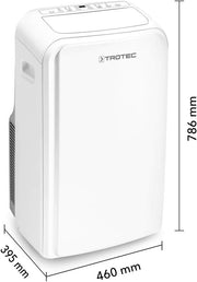 Aire acondicionado portátil TROTEC PAC 2100 X 3 en 1: refrigeración, ventilación y deshumidificación. Unidad de aire acondicionado monobloque de 2 kW, 7.000 BTU/h, para habitaciones de hasta 26 m² y 65 m³, con 2 niveles de ventilación.
