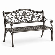 Banco de jardín de metal con adornos negro 125 cm