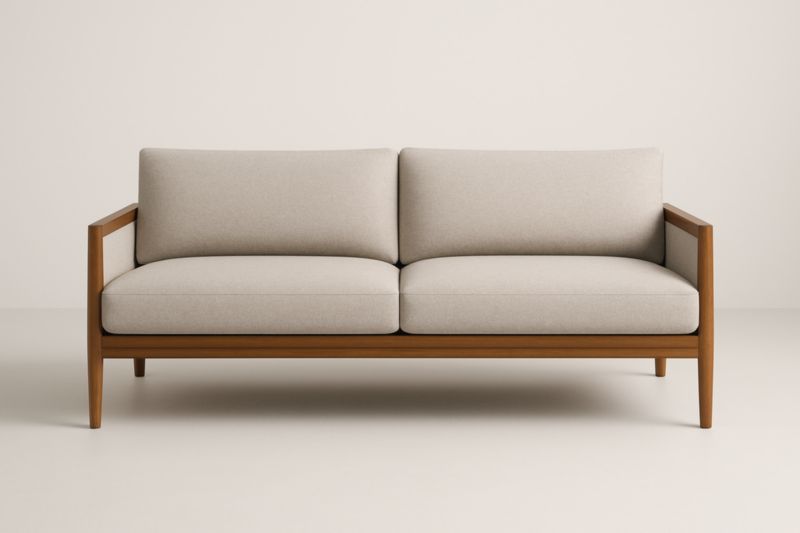 Sofá de 2 plazas de madera maciza y tela de poliéster beige
