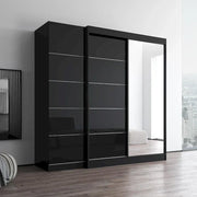 Armario de 2 puertas con espejo, frente de cristal, para 2 personas (Gris / Negro / Blanco)