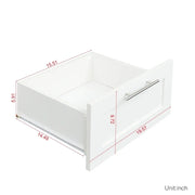 Armario de madera blanca con puertas, cajones y barra para colgar