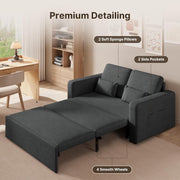 Xbro Sofá cama de 2 plazas convertible 147x196x87 cm, sofá cama de 2 plazas extensible con 4 ruedas, sofá cama moderno de terciopelo, gris oscuro