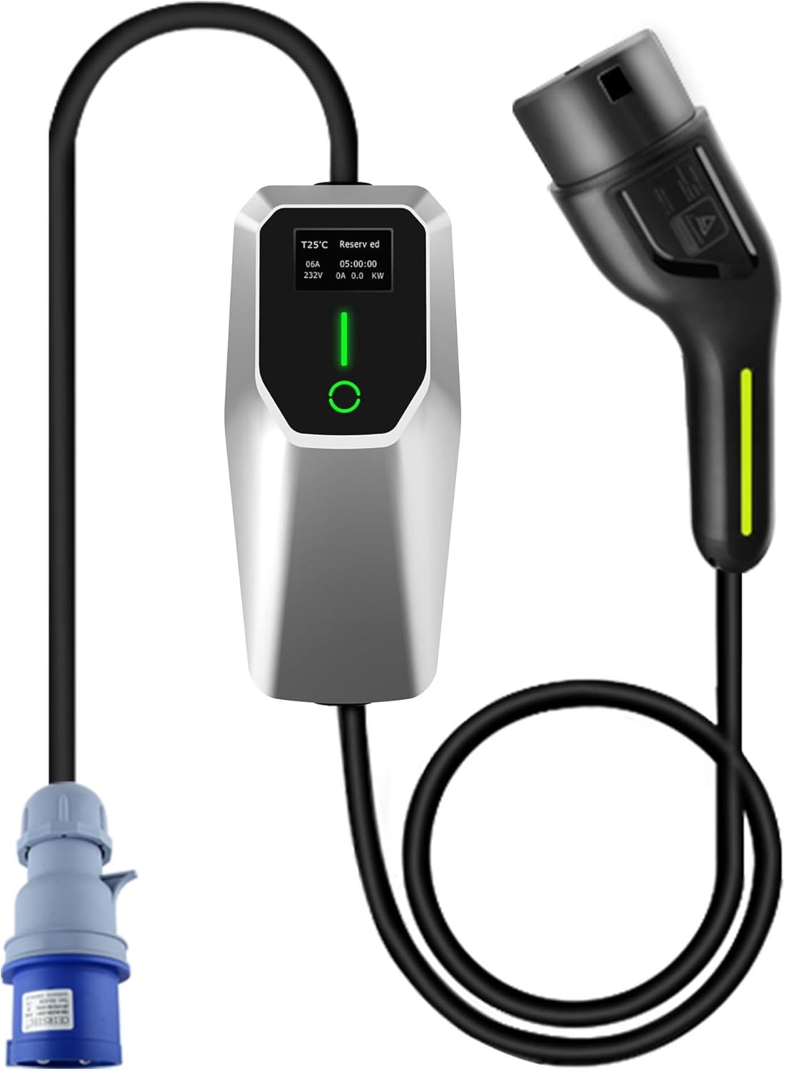AWESAFE Cargador de Coche Eléctrico 7kW, 32A Tipo 2 - Enchufe CEE P17 Portátil EV Cargador Estación de Carga Móvil/Wallbox Ajustable 6-32A | 7,4kW | 8 Metros