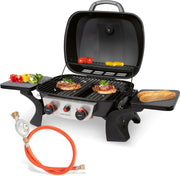 ProfiCook Gasgrill mit 2 Edelstahlbrennern | Tischgrill inkl. Gasdruckminderer & Gasschlauch | Grill mit Stabiler Metallhaube & Temperaturanzeige | Gasgrill klein für Balkon & Camping | PC GG 1261