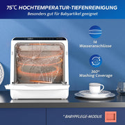 Lavavajillas de sobremesa AE-TDQR03 Mini lavavajillas con depósito de agua de 5L, 6 programas, control táctil, pantalla LED, 400W