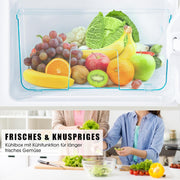 Refrigerador con congelador Merax, combinación frigorífico-congelador, frigorífico pequeño con 51L y congelador de 21L, silencioso, LED, estantes de vidrio, cajón para verduras, estantes en la puerta, para cocina, sala de estar, oficina, negro