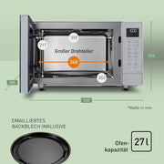 Panasonic NN-CT57JMGPG, horno microondas combinado compacto con plato giratorio, 27 litros, 1000 W, acero inoxidable, 29 programas automáticos, menú junior más saludable, plata