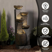 Fuente de jardín grande Bumilgar para exteriores con iluminación LED, fuente en cascada de 5 niveles para jardín, balcón, terraza, 134x46x37 cm