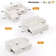 Sofá cama seccional Dyonery de 81", sofá cama en forma de L con chaise longue de almacenamiento reversible, USB, respaldo reclinable