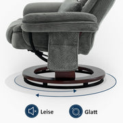 MCombo Sillón relax reclinable, sillón de lectura, sillón giratorio 360° con taburete, cojín y bolsillo lateral, sillón de TV para salón con capacidad de carga de hasta 120 kg, 9099 (tela gris)