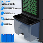 KESSER® Aire acondicionado móvil 4 en 1, enfriador de aire con mando a distancia y temporizador, depósito de agua de 10 L, ionizador y humidificador, ventilador, climatizador sin tubo de escape, 3 niveles, incluye acumuladores de frío