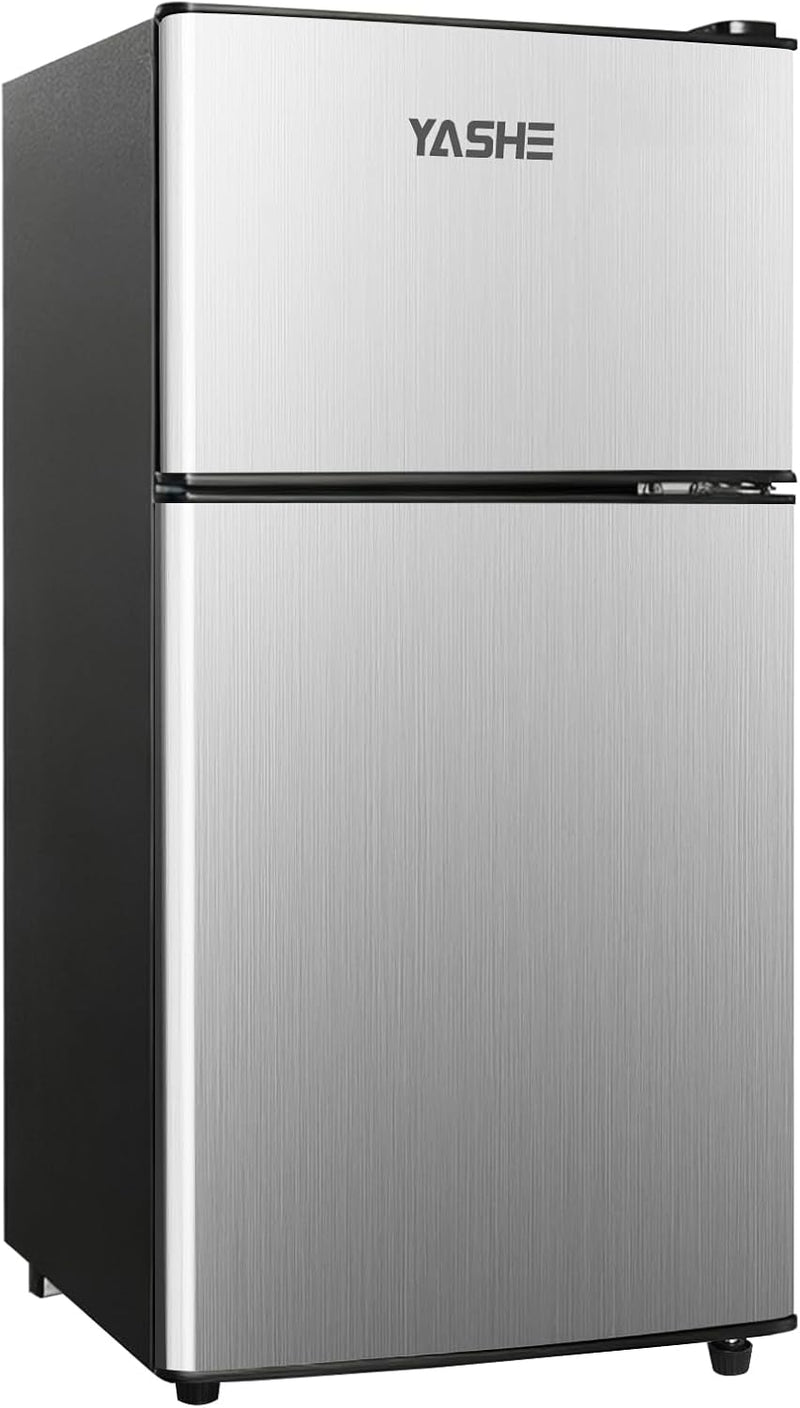 YASHE 86L Mini-refrigerador con congelador, nevera de doble puerta con congelador superior, frigorífico combinado, refrigerador con congelador para habitación, oficina, cocina y dormitorio, negro