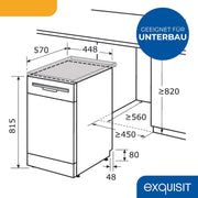 Lavavajillas Exquisit, 9 cubiertos, lavavajillas 45 cm, Power+, modo ECO, lavavajillas 45 cm, GSP59109-030E plateado