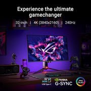 Monitor Gaming ASUS ROG Swift OLED PG32UCDM ― 32 pulgadas, panel QD-OLED 4K (3840 x 2160), 240 Hz, 0,03 ms (GTG), compatible con G-Sync®, disipador térmico personalizado, 99% DCI-P3, 90 W Type-C®