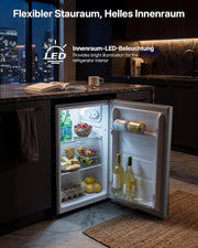Refrigerador Upstreman 71L sin congelador, 1-10°C, control de temperatura de 7 niveles, iluminación LED, 40 dB silencioso, refrigerador de espacio completo de bajo consumo para dormitorio, oficina, cocina, CR71-Plata