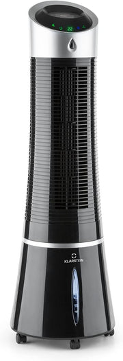 Klarstein 4 en 1: Enfriador de aire inteligente, ventilador, humidificador e ionizador I Depósito de agua de 6 L, oscilación, 30 W, 210 m³/h, temporizador I Aire acondicionado sin tubo de escape, aire acondicionado portátil, negro-oro rosa