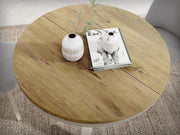 WFL GROUP Mesa de comedor redonda extensible estilo loft - Mesa industrial con patas de metal color cachemira gris beige - Mesa ahorradora de espacio para salón - Roble Lancelot - 100 a 180 cm