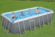 Set completo de piscina Bestway Power Steel Frame con sistema de filtro de arena, 488 x 244 x 122 cm, gris, rectangular
