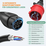 Estación de carga 11kW 400V trifásica 8-16A Tipo 2 cable de 7,6m CEE IP66 control por App con soporte de pared