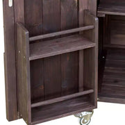 Isla de cocina para exteriores con cubierta de acero inoxidable, carrito de cocina de madera con puertas, estantes y especiero, isla de cocina con ruedas