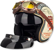 Casco de moto tipo jet vintage con gafas parasol - 3/4 cara abierta con certificación ECE para hombres y mujeres - Retro piloto chopper cruiser biker, M